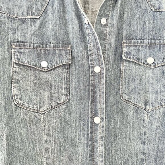 Stetson Medium Wash Denim Button Down Pearl Snap Shirt Sz M - Picture 3 of 4